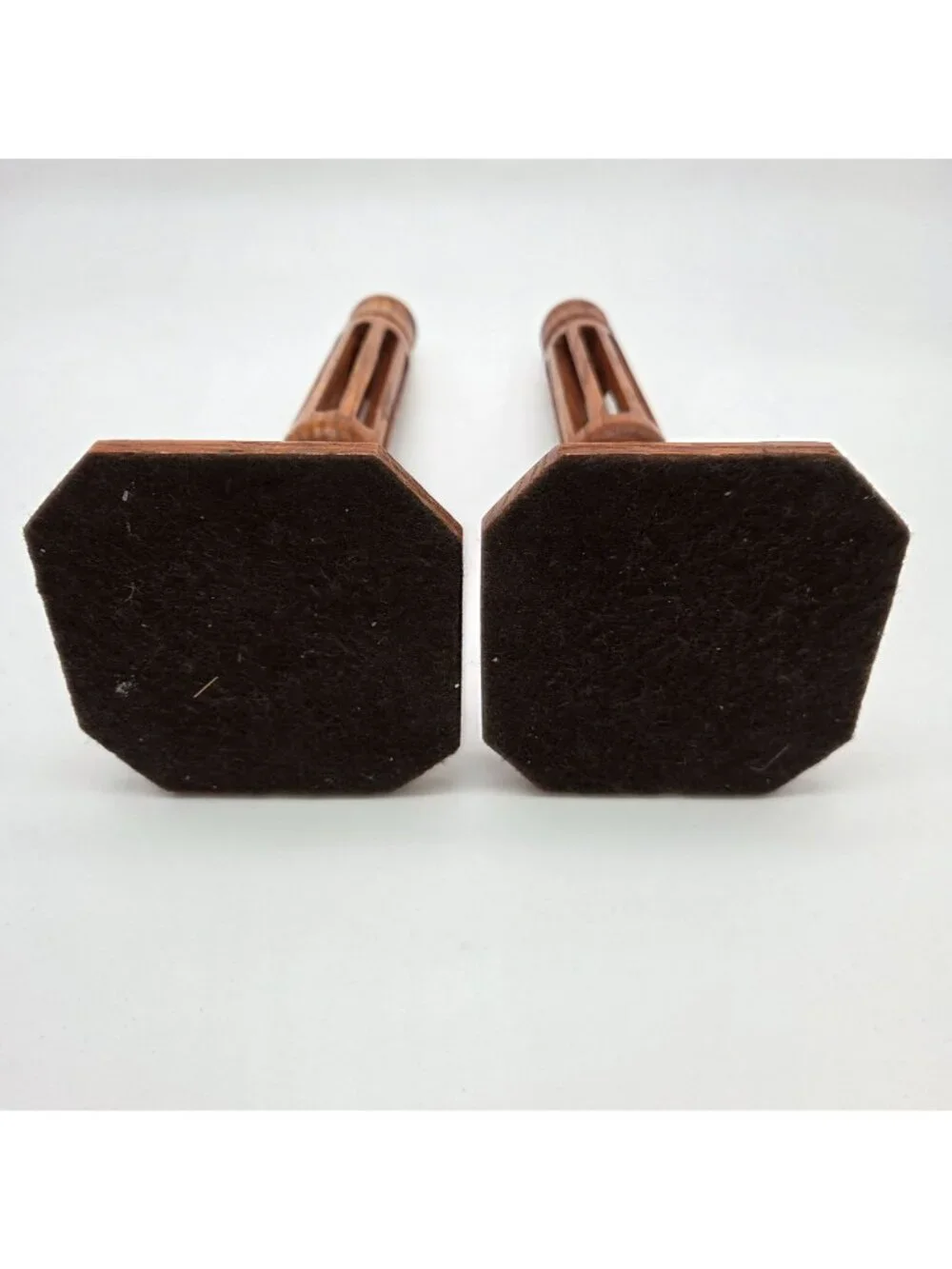 Vintage Hand-Carved Olive Wood Candlestick Holders Pair